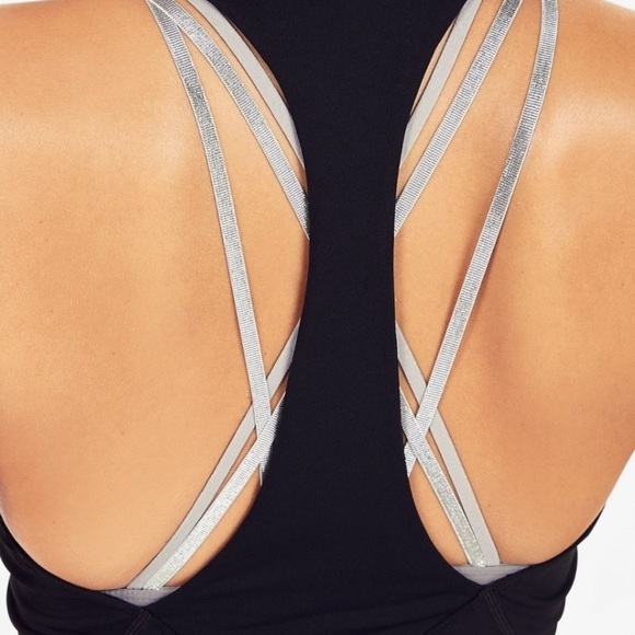 Fabletics Boost Built-In Bra Tank In Black/Haze Grey/Metallic Silver - Picture 2 of 5